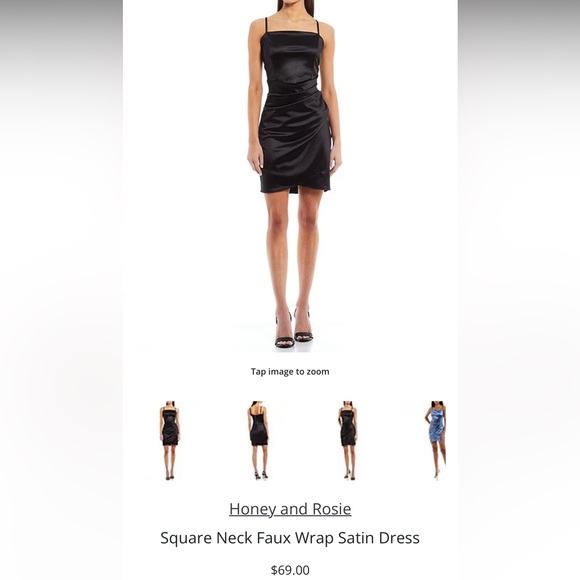 DILLARDS SQUARE NECK BLACK SATIN DRESS - Picture 2 of 3